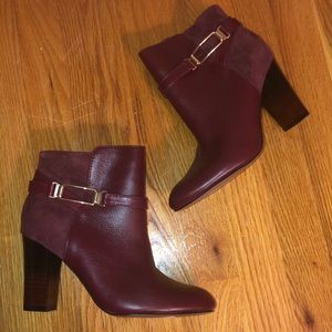 Maroon Isola Booties Patent Leather and Suede